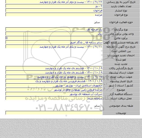 مزایده فروش زمین بهبهانی واقع در بوشهر