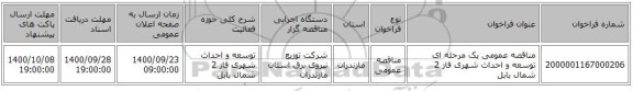مناقصه عمومی یک مرحله ای توسعه و احداث شهری فاز 2	شمال بابل