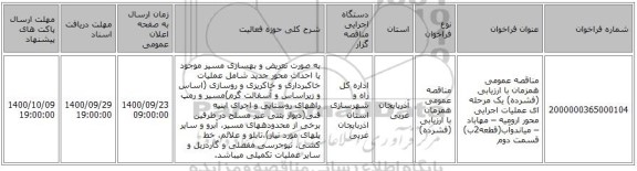 مناقصه عمومی همزمان با ارزیابی (فشرده) یک مرحله ای عملیات اجرایی محور ارومیه – مهاباد – میاندوآب(قطعه2ب) قسمت دوم