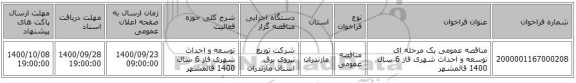 مناقصه عمومی یک مرحله ای توسعه و احداث شهری فاز 6 سال 1400	قائمشهر