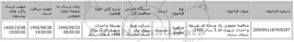 مناقصه عمومی یک مرحله ای توسعه و احداث شهری فاز 3 سال 1400	شمال ساری