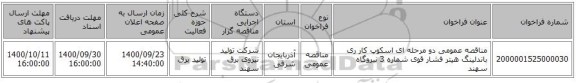 مناقصه عمومی دو مرحله ای اسکوپ کار ری باندلینگ هیتر فشار قوی شماره 3 نیروگاه سهند