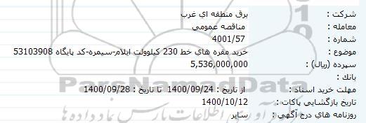 مناقصه خرید مقره های خط 230 کیوولت 