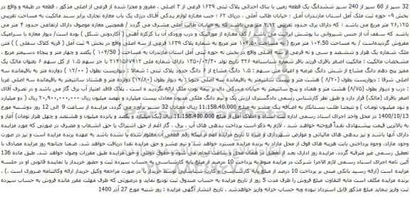 آگهی مزایده ششدانگ یک قطعه زمین با بنای احداثی پلاک ثبتی ۱۶۳۹ فرعی از ۳ اصلی