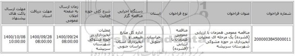 مناقصه عمومی همزمان با ارزیابی (فشرده) یک مرحله ای عملیات آبخیزداری در حوزه مشوکی شهرستان سربیشه 