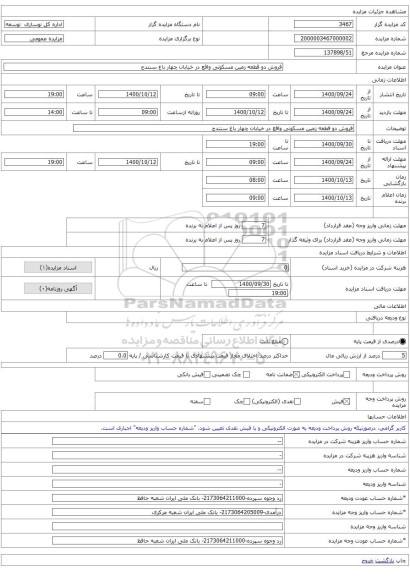 فروش دو قطعه زمین مسکونی واقع در خیابان چهار باغ سنندج