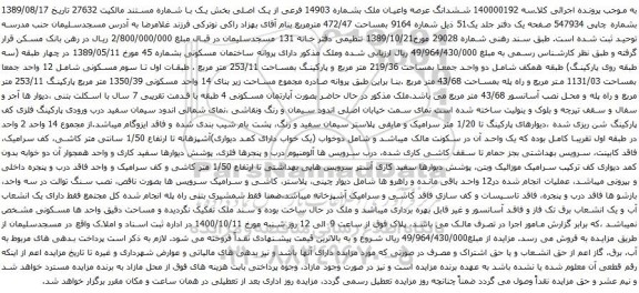 مزایده ششدانگ عرصه واعیان ملک بشماره 14903 فرعی از یک اصلی