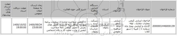 فراخوان ارزیابی کیفی عملیات حفاری ، لوله گذاری و آزمایش پمپاژ چاه شماره 1 ( کتیبه ) شهر کلات