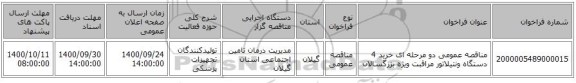 مناقصه عمومی دو مرحله ای خرید 4 دستگاه ونتیلاتور مراقبت ویژه بزرگسالان 