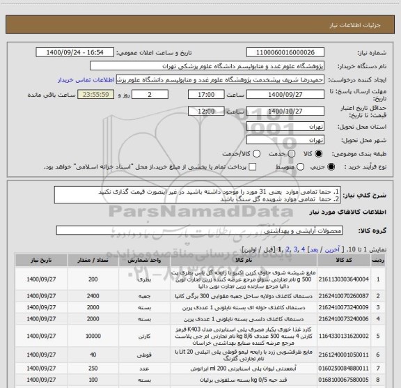 استعلام 1. حتما تمامی موارد  یعنی 31 مورد را موجود داشته باشید در غیر اینصورت قیمت گذاری نکنید 
2. حتما  تمامی موارد شوینده گل سنگ باشد 