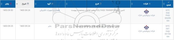 استعلام، استعلام تامین VOLTAGE TRANSFORMER و...