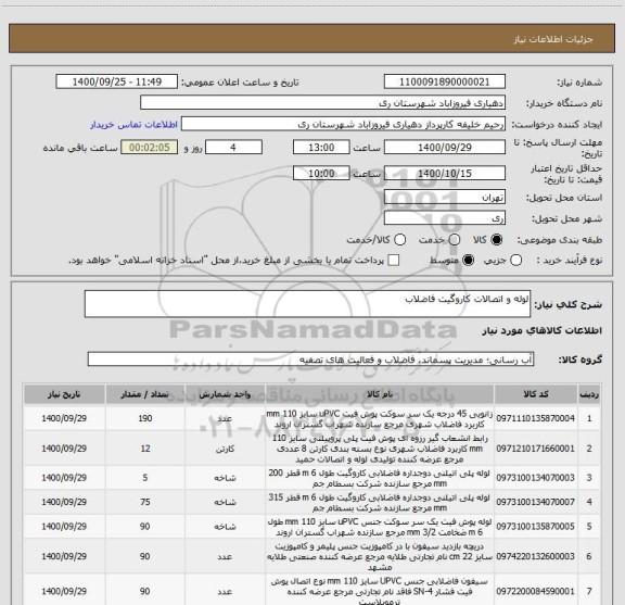 استعلام لوله و اتصالات کاروگیت فاضلاب