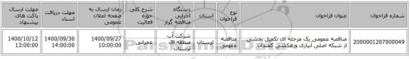 مناقصه عمومی یک مرحله ای تکمیل بخشی از شبکه اصلی آبیاری وزهکشی کمندان