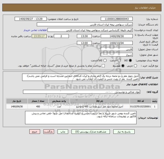 استعلام آجیل چهار مغز و دو تخمه درجه یک (نام تجاری و ایران کدکالای انتخابی مشابه است و الزامی نمی باشد)-تامین کننده  بعد از رویت جنس و کیفیت آن انتخاب می شود
