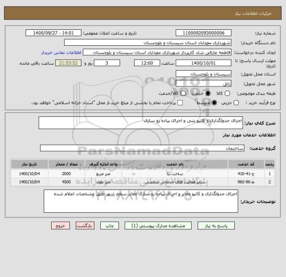استعلام اجرای جدولگذاری و کانیو بتنی و اجرای پیاده رو سازی 