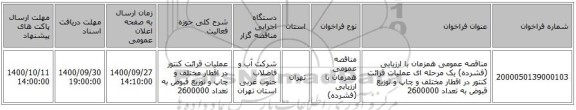 مناقصه عمومی همزمان با ارزیابی (فشرده) یک مرحله ای عملیات قرائت کنتور در اقطار مختلف و چاپ و توزیع قبوض به تعداد 2600000
