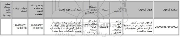 فراخوان ارزیابی کیفی احداث سازه بتنی ساختمان تجاری -خدماتی موقوفه بانو نصرت نورافشان 
