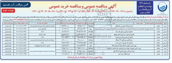 مناقصه عمومی، مناقصه عمومی پروژه های آبرسانی 