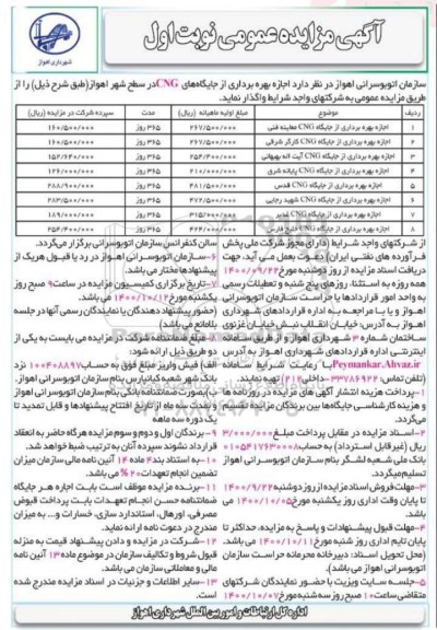 مزایده اجاره بهره برداری از جایگاه CNG