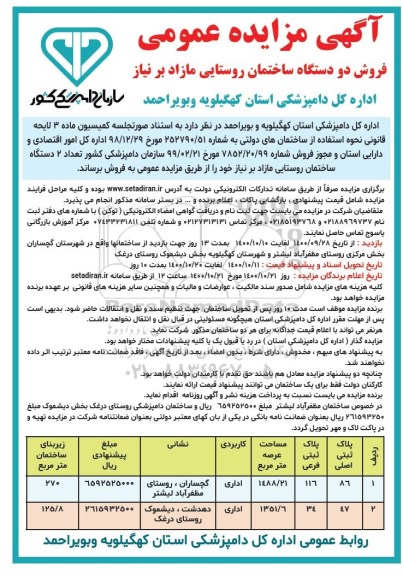 مزایده،مزایده فروش دو دستگاه ساختمان روستایی