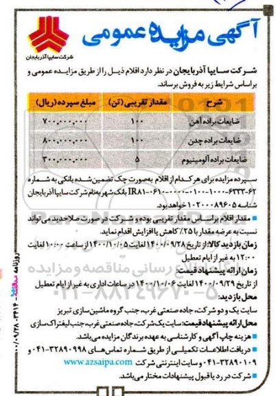 مزایده ضایعات براده آهن