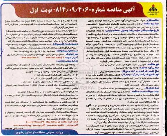 تجدید مناقصه تکمیل ظرفیت باندوال ...