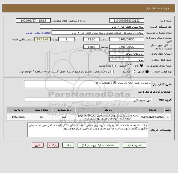 استعلام روشویی چینی  پایه دار سایز 50 از تولیدات داخل