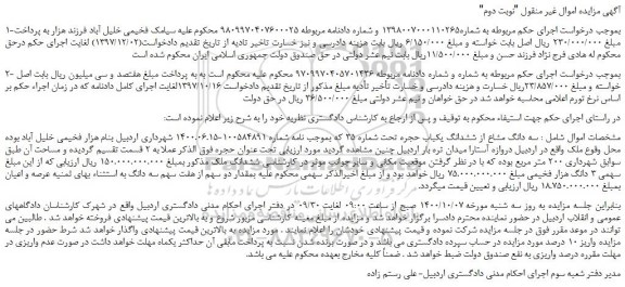 مزایده فروش سه دانگ مشاع از ششدانگ یکباب حجره 
