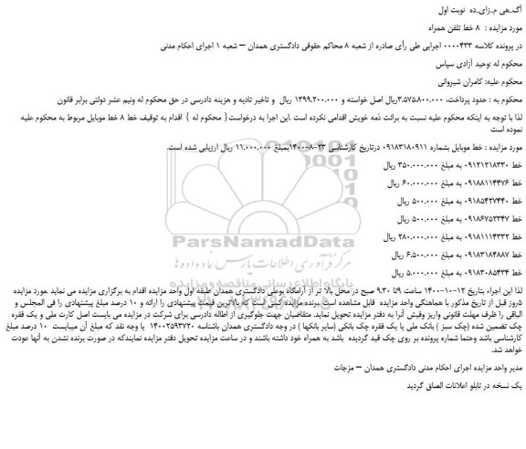 مزایده  8 خط تلفن همراه