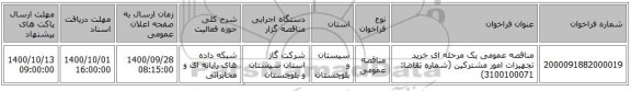 مناقصه عمومی یک مرحله ای خرید تجهیزات امور مشترکین (شماره تقاضا: 3100100071)