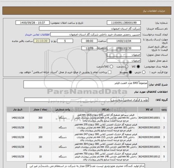 استعلام مجموعاً 640 عدد المنت فیلتر