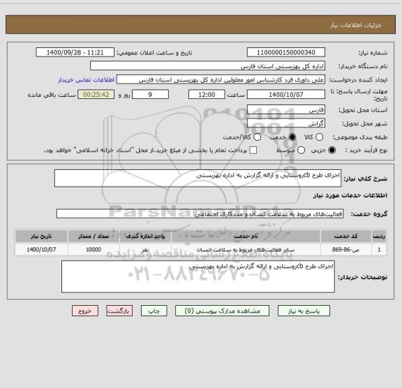 استعلام اجرای طرح cbروستایی و ارائه گزارش به اداره بهزیستی 