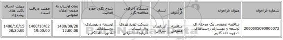 مناقصه عمومی یک مرحله ای توسعه و بهسازی روستاهای شهرستان کلیبر