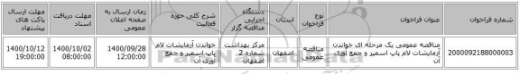 مناقصه عمومی یک مرحله ای خواندن آزمایشات لام پاپ اسمیر و جمع آوری آن