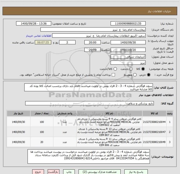 استعلام سوند فوگارتی شماره 4 - 3 - 2 افراد بومی در اولویت میباشند اقلام باید دارای برچسب اصالت کالا بوده کد کالا مشابه میباشد