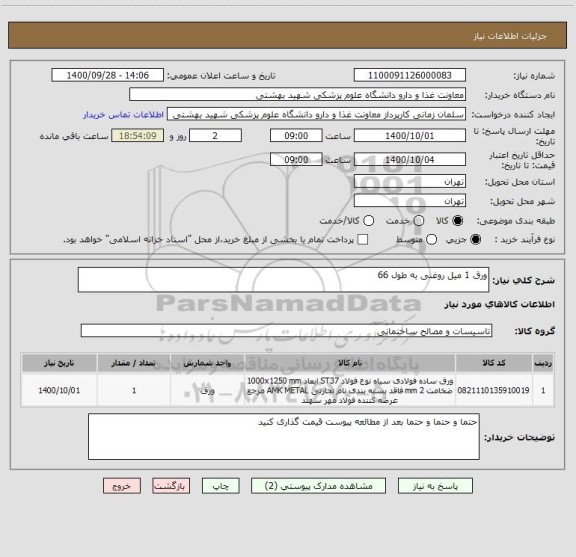 استعلام ورق 1 میل روغنی به طول 66