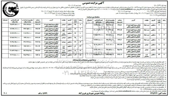 مزایده مزایده فروش تعداد 15 قطعه زمین با کاربری مسکونی نوبت اول