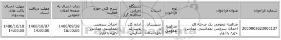 مناقصه عمومی یک مرحله ای احداث سرویس بهداشتی مدارس حوزه چابهار