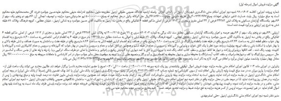 مزایده،مزایده فروش 26سهم دو پنجم یک سهم از 96سهم عرصه و اعیان یکدستگاه آپارتمان مسکونی 