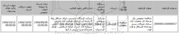 مناقصه عمومی یک مرحله ای عملیات آزاد سازی تصرفات بستر رودخانه قشلاق و قزل اوزن 