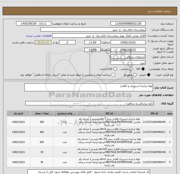 استعلام لوله تراشه اسپیرال و کافدار 