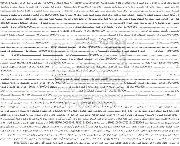 آگهی مزایده یخچال فریزر فیلور و غیره ...