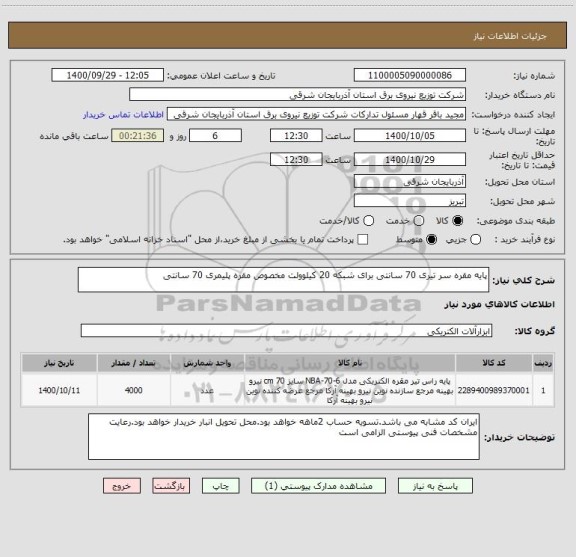 استعلام پایه مقره سر تیری 70 سانتی برای شبکه 20 کیلوولت مخصوص مقره پلیمری 70 سانتی