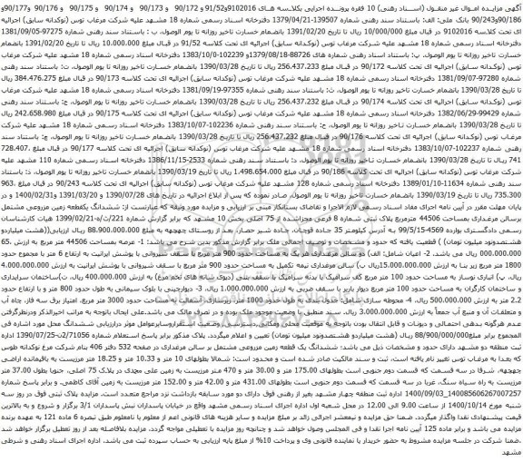 آگهی مزایده ششدانگ یکقطعه زمین مزروعی مشتمل برسالن مرغداری بمساحت 44506 مترمربع