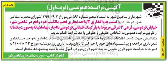 مزایده واگذاری 3 واحد تجاری