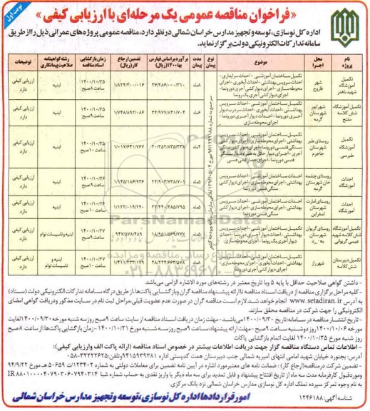 فراخوان مناقصه ​تکمیل ساختمان اموزشی