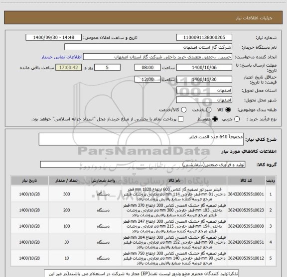 استعلام مجموعاً 640 عدد المنت فیلتر