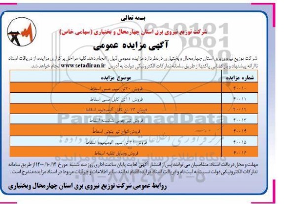 مزایده فروش 30 تن سیم مسی اسقاط...