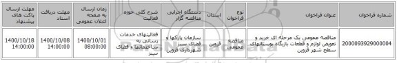 مناقصه عمومی یک مرحله ای خرید و تعویض لوازم و قطعات بازیگاه بوستانهای سطح شهر قزوین