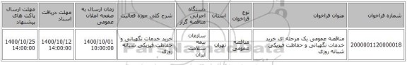 مناقصه عمومی یک مرحله ای  خرید خدمات نگهبانی و حفاظت فیزیکی شبانه روزی 